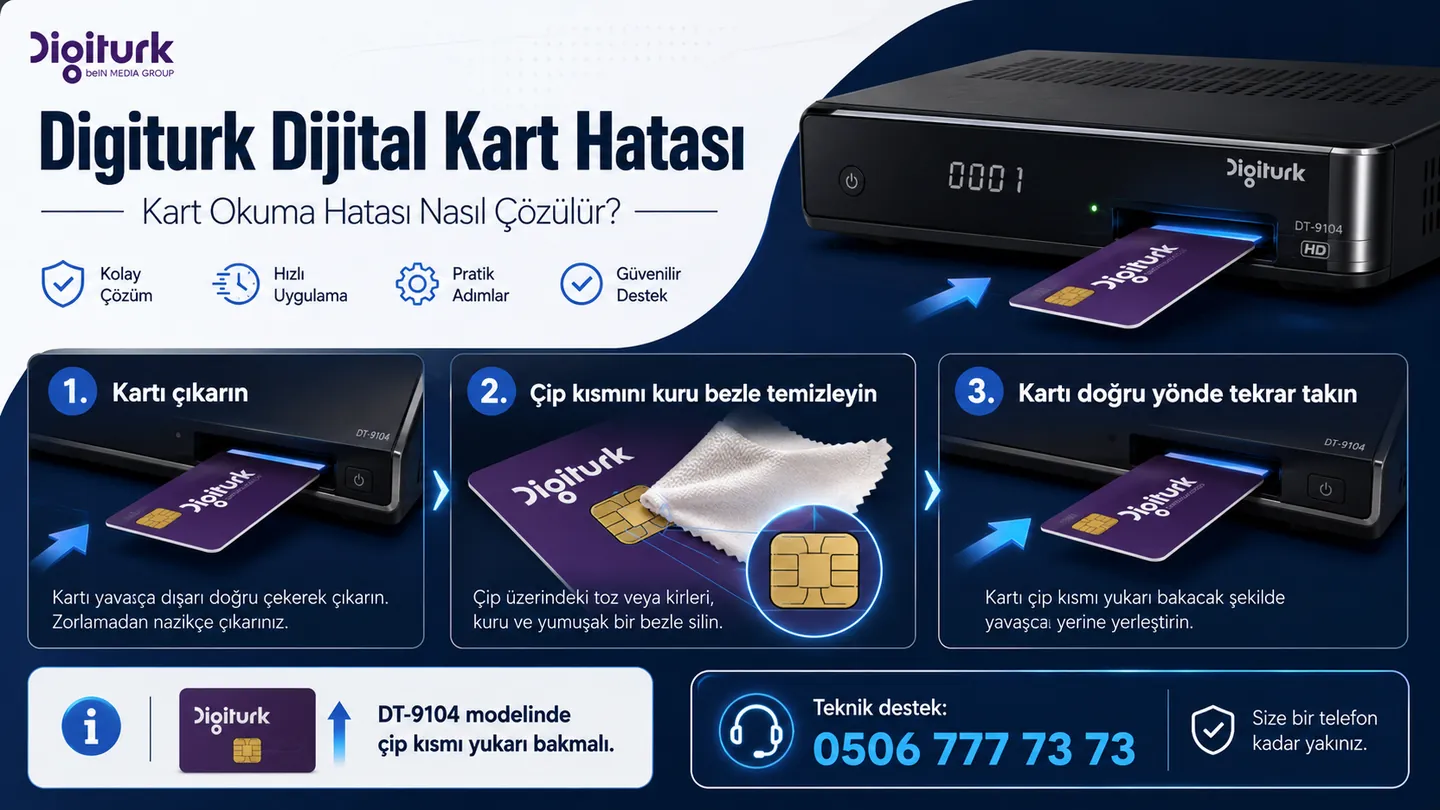 Digiturk Dijital Kart Hatası çözümü ve kart çip temizliği